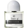 Perfume bottle of Traces of Red Suede by Bois et Fleurs Parfums, featuring notes of red apple, peony, jasmine, tuberose, suede, and clean white musk.