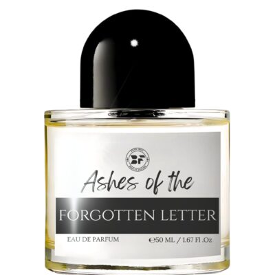 Perfume bottle of Ashes of the Forgotten Letter by Bois et Fleurs Parfums, with notes of lemon, lavender, sweet tobacco, ambergris, and patchouli.