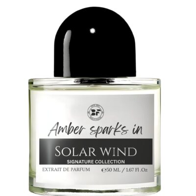 Perfume bottle of Amber Sparks in Solar Wind by Bois et Fleurs Parfums, with radiant notes of grapefruit, ginger, ambrette seed, ambroxan, and musk.
