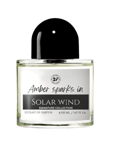 Perfume bottle of Amber Sparks in Solar Wind by Bois et Fleurs Parfums, with radiant notes of grapefruit, ginger, ambrette seed, ambroxan, and musk.