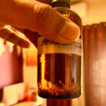 A close-up of crystallized Ambroxan at 10% dilution — showing the challenges of working with this powerful yet temperamental aroma material in the early formulations by Bois et Fleurs Parfums.