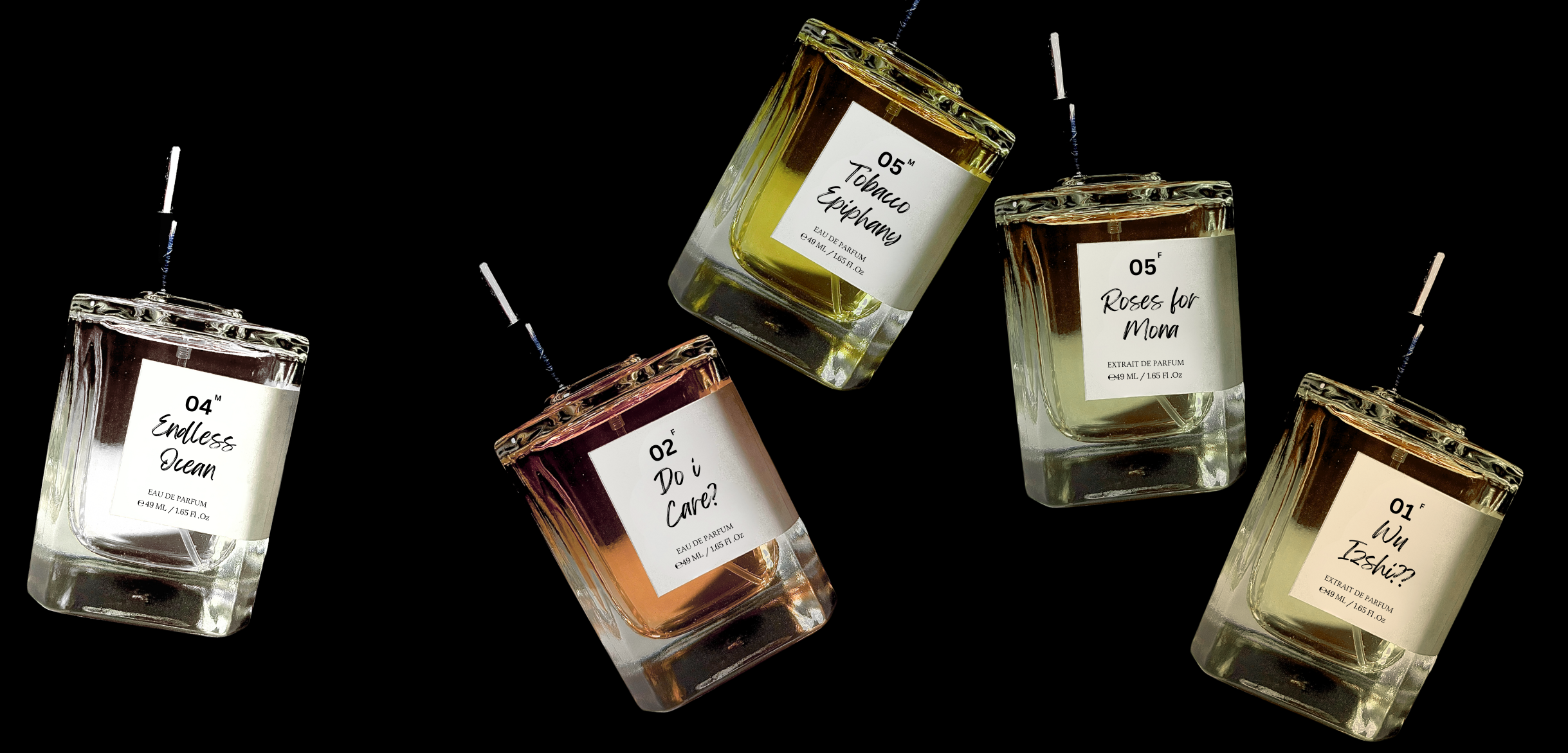 Five artisanal perfume bottles from Bois et Fleurs Parfums – handcrafted niche fragrances from India