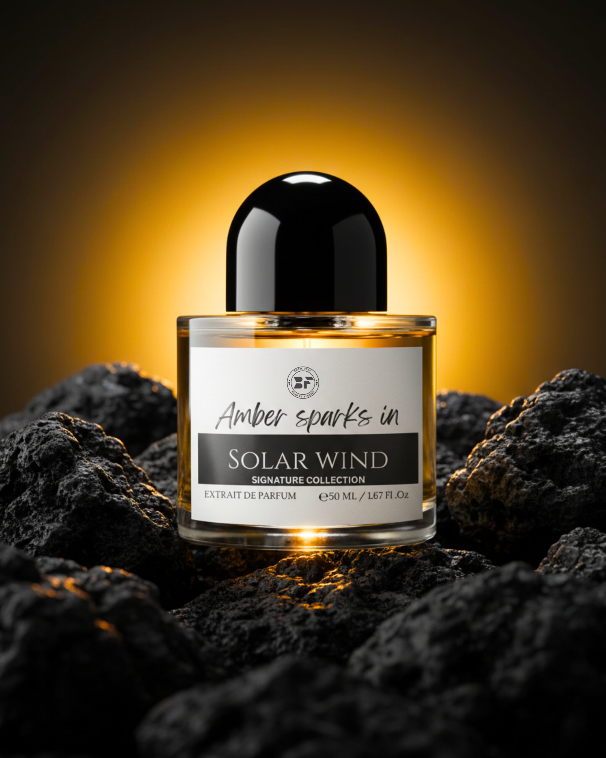 Solar Wind artisanal perfume golden hour aesthetic niche fragrance bottle
